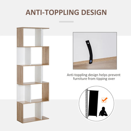 5-Tier Geometric Bookcase, Modern Room Divider, White Display Bookshelves at Gallery Canada
