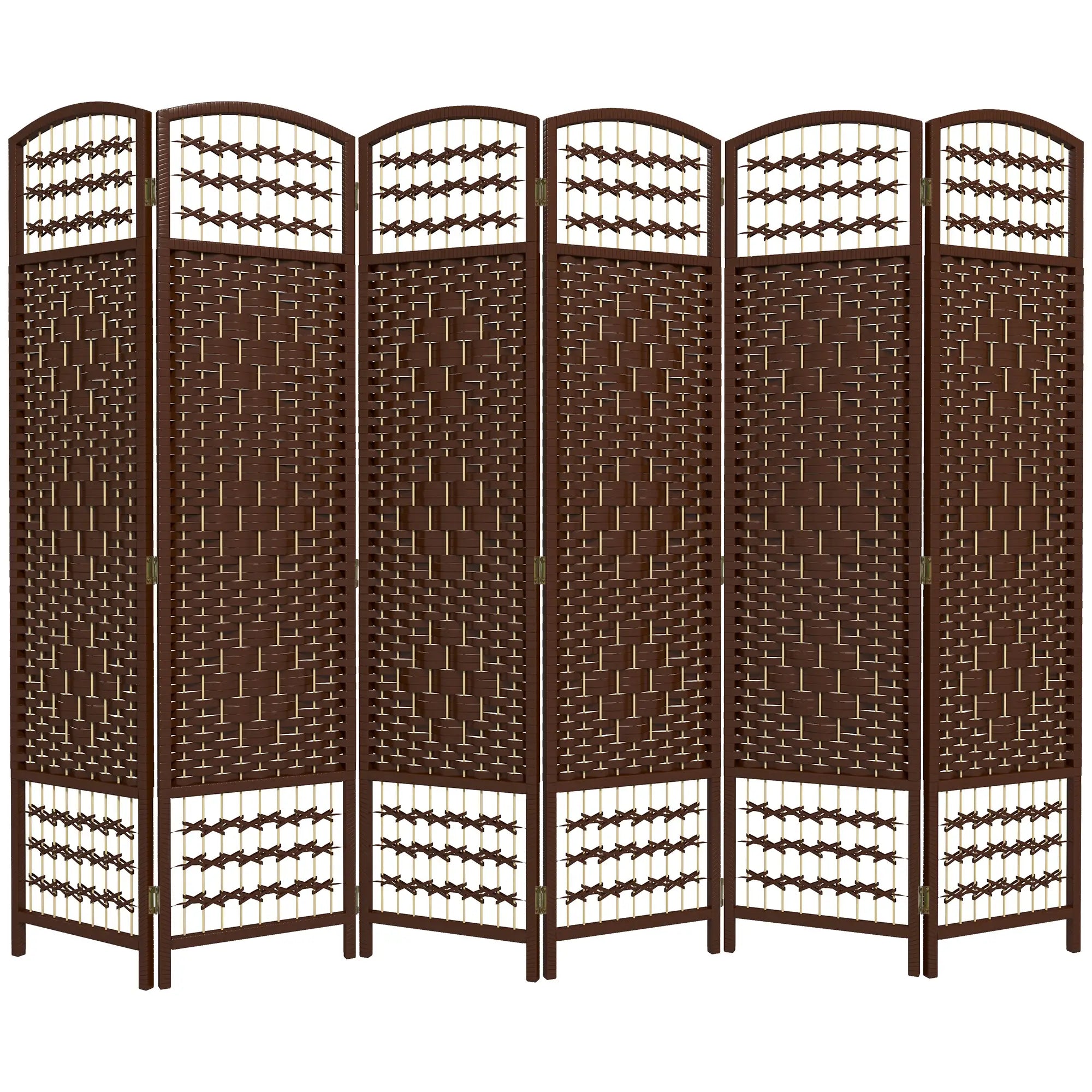 6 Panel Folding Room Divider, Portable Privacy Screen, Brown Room Dividers Brown at Gallery Canada