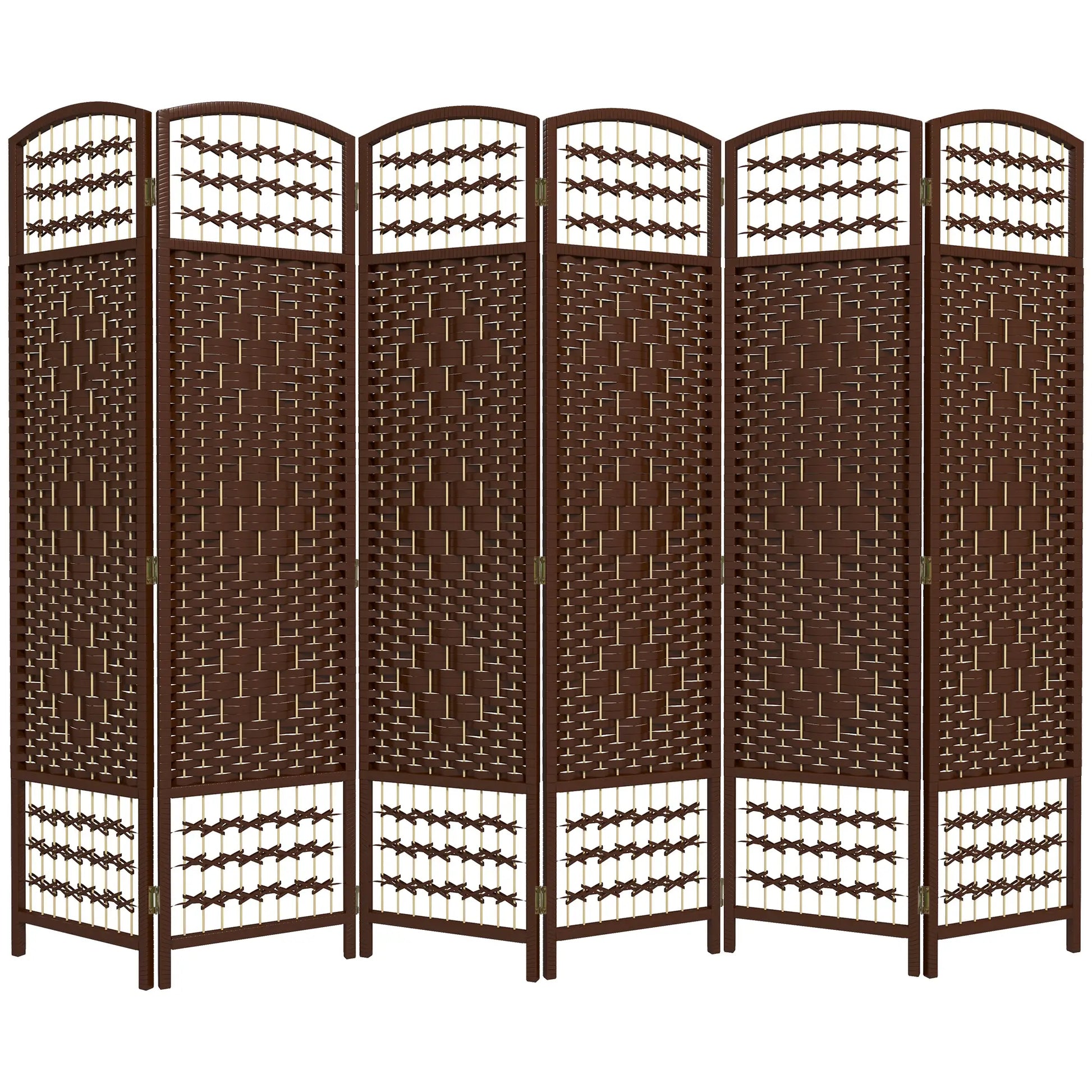 6 Panel Folding Room Divider, Portable Privacy Screen, Brown Room Dividers Brown at Gallery Canada