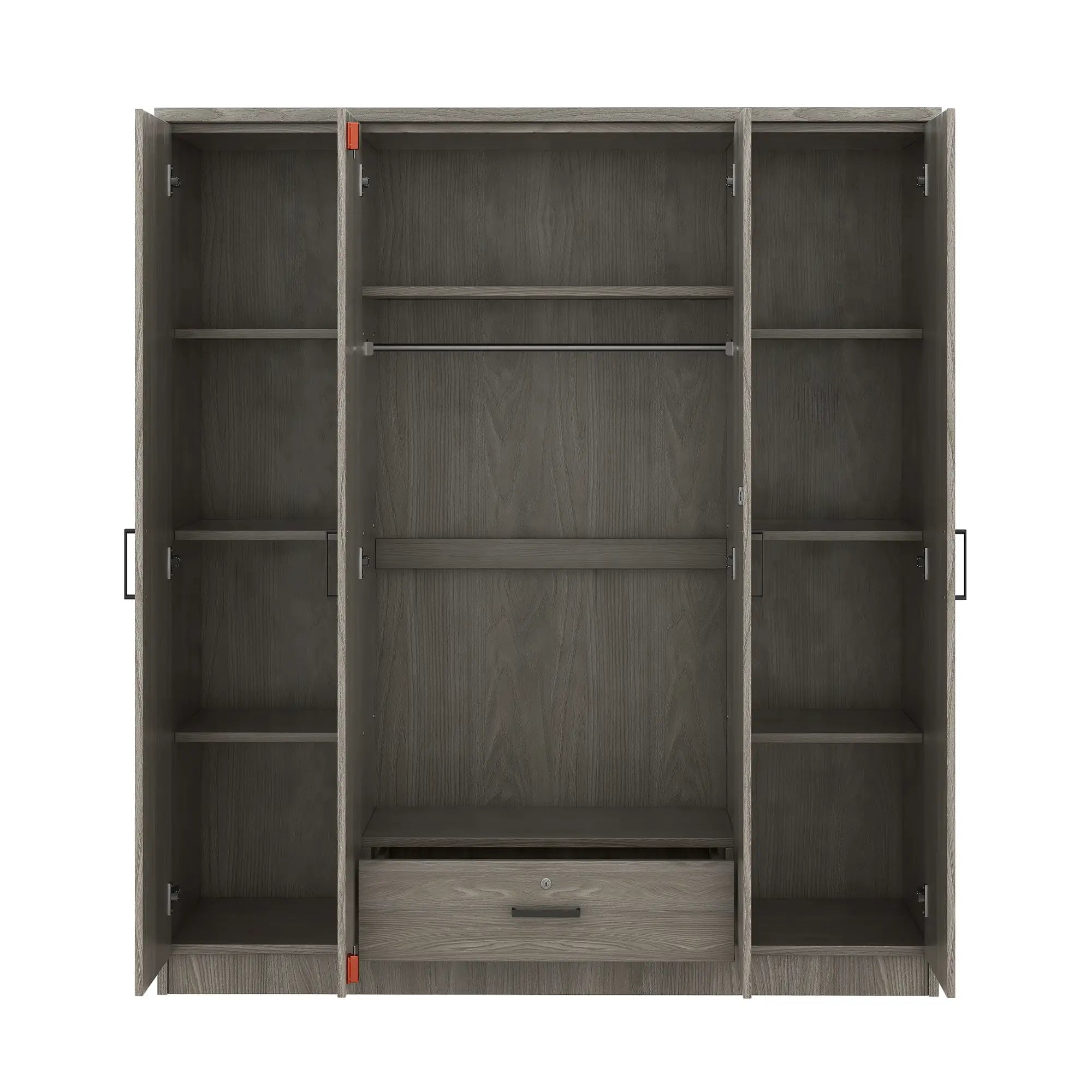 Wardrobe with Hanging Rail, Locking Drawer, Black Handles, 59