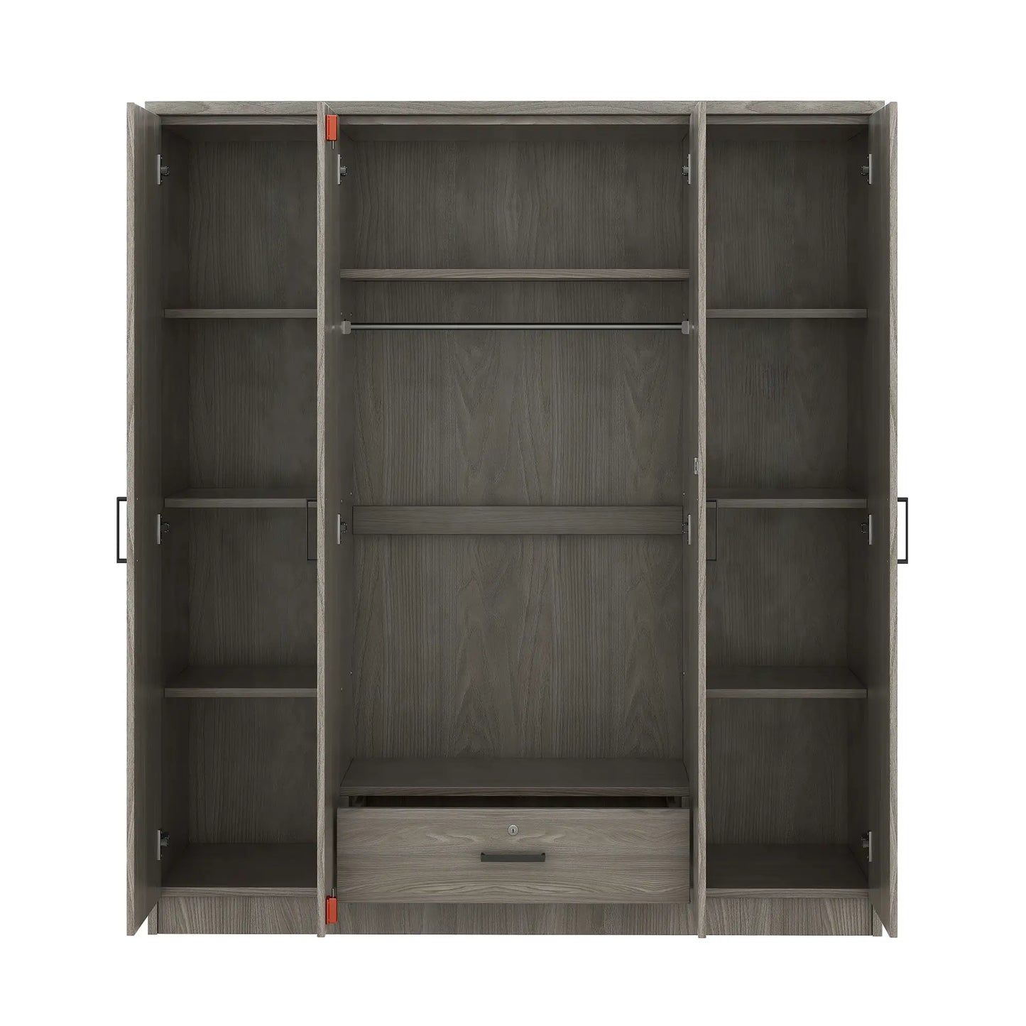 Wardrobe with Hanging Rail, Locking Drawer, Black Handles, 59" L x 20" W x 68" H, Grey Clothing Storage at Gallery Canada