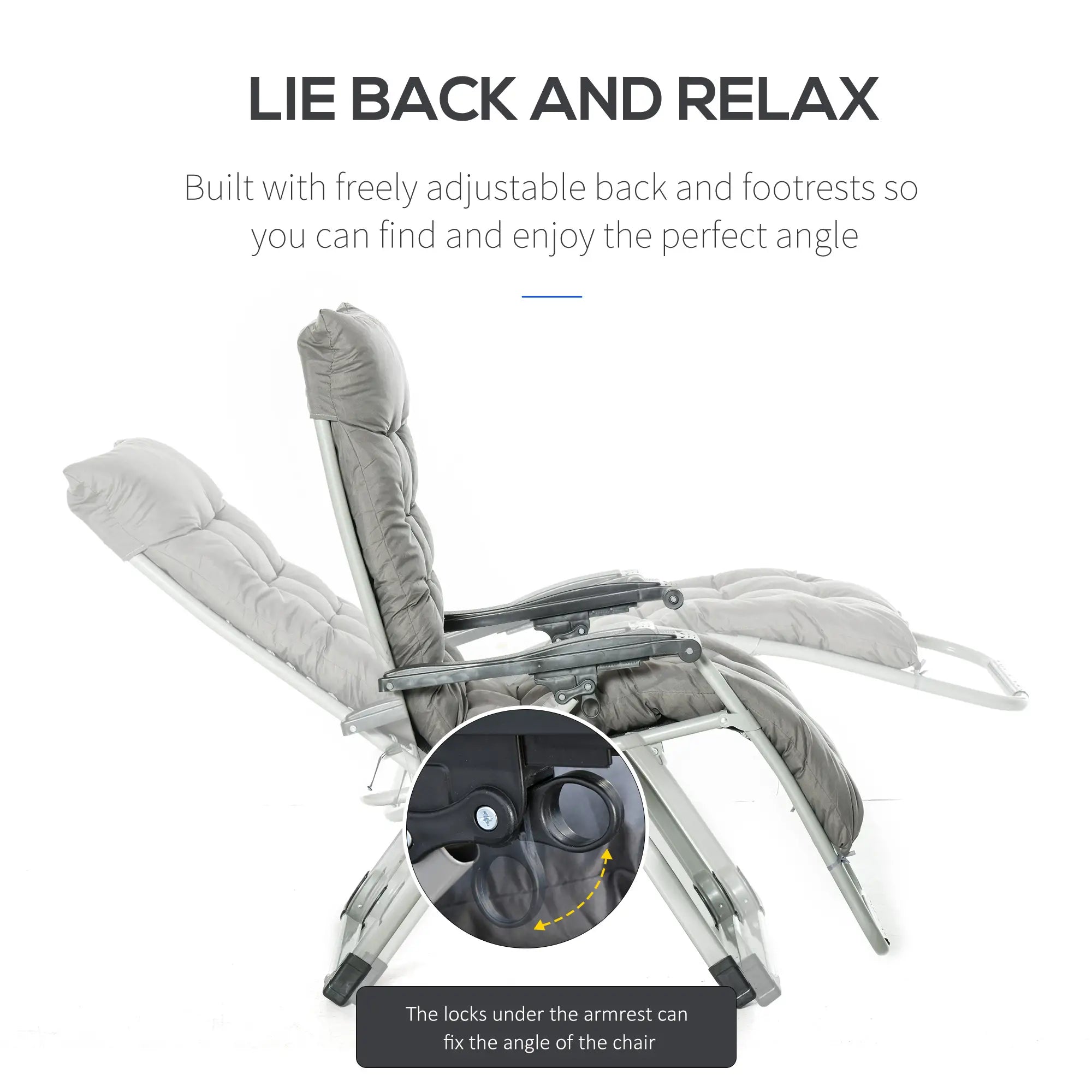 Reclining Zero Gravity Chair, Adjustable Backrest, Folding Sun Lounger, Removable Cushion, Headrest, Dark Grey Lounger Chairs at Gallery Canada