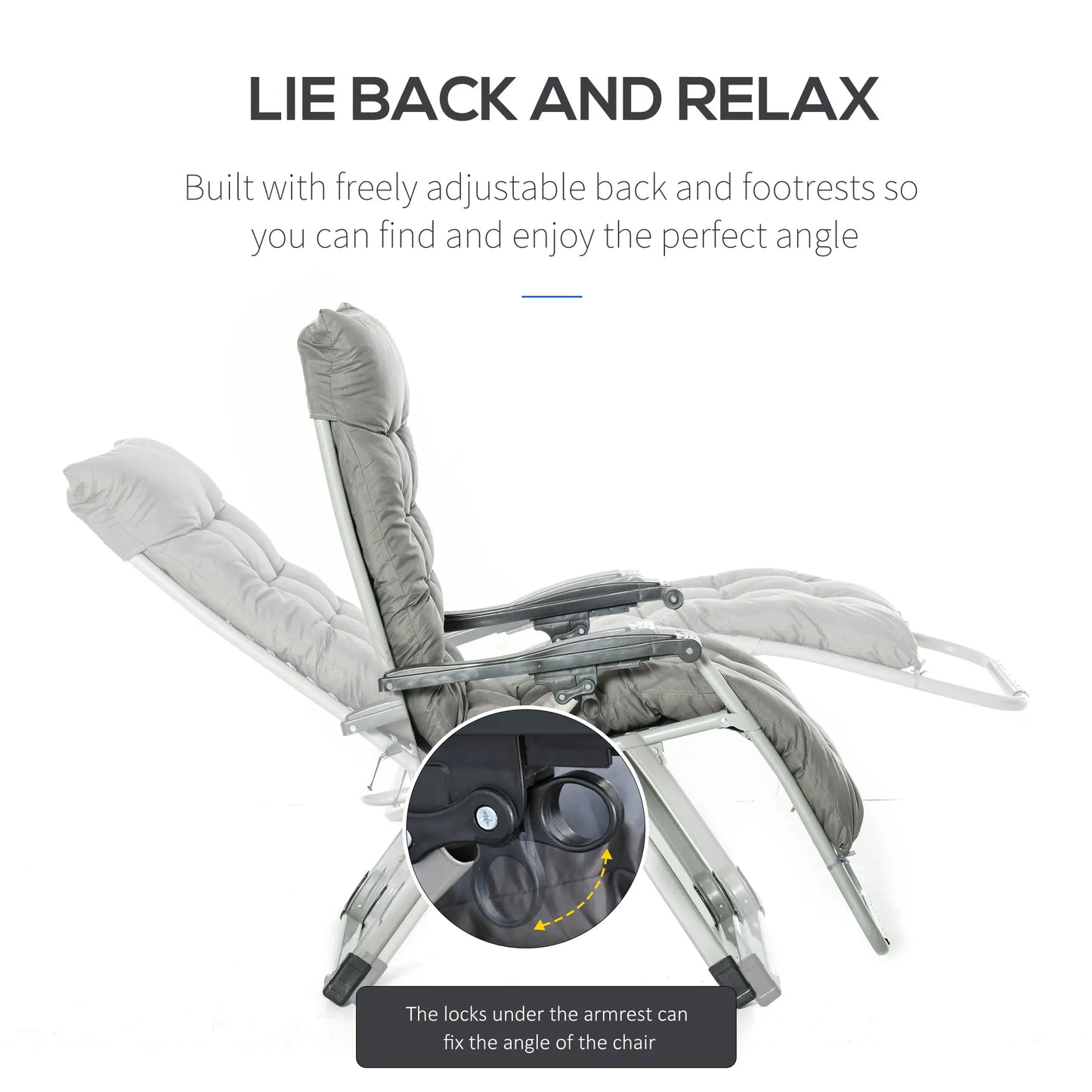 Reclining Zero Gravity Chair, Adjustable Backrest, Folding Sun Lounger, Removable Cushion, Headrest, Dark Grey Lounger Chairs at Gallery Canada