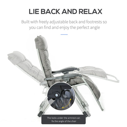 Reclining Zero Gravity Chair, Adjustable Backrest, Folding Sun Lounger, Removable Cushion, Headrest, Dark Grey Lounger Chairs at Gallery Canada