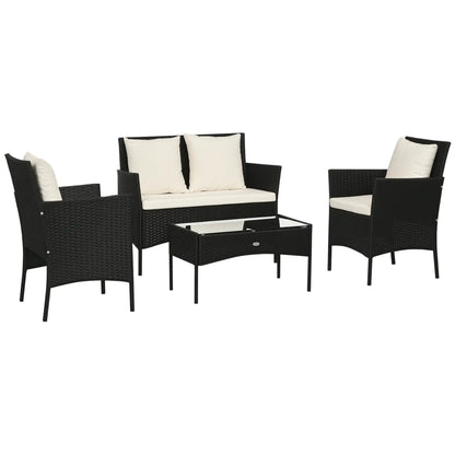 4-Piece Rattan Patio Set, Coffee Table, 22.8" W x 21.7" D x 33.5" H, Black Cream Patio Furniture Sets at Gallery Canada