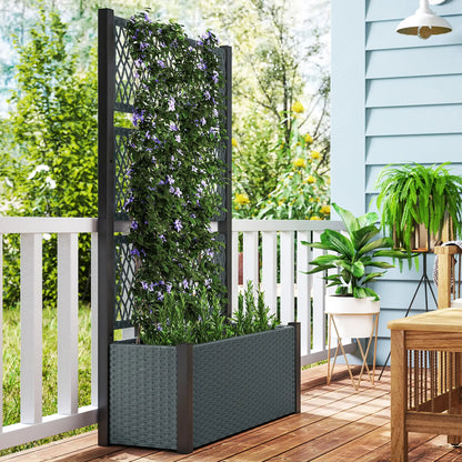Wicker Outdoor Planter With Trellis, 58", Dark Grey Raised Garden Beds at Gallery Canada