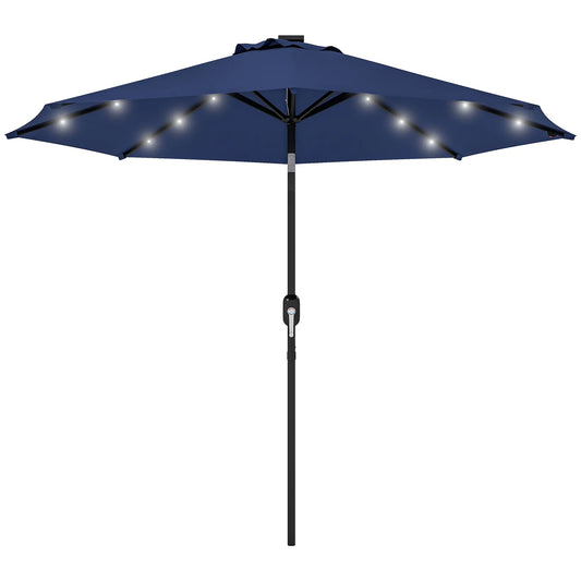 9ft Solar Patio Umbrella, 24 LED Lights, Tilt Canopy, Navy Blue Sun Umbrellas Navy Blue at Gallery Canada