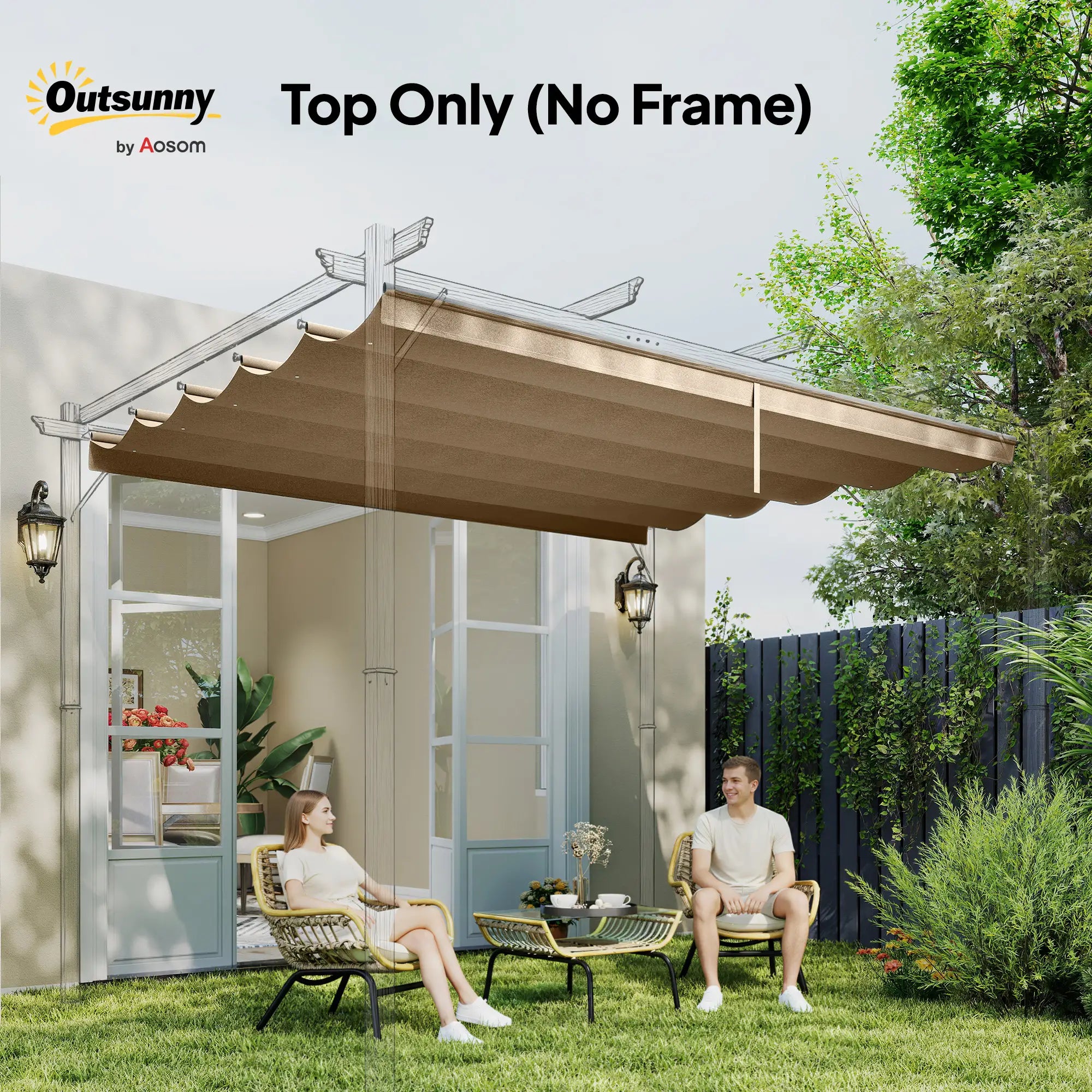 Retractable Pergola Canopy, 10' x 10', Tan Gazebo Canopy Replacement at Gallery Canada