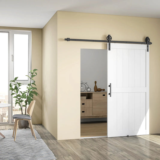 Porte de grange 42inx84in, kit de quincaillerie coulissante 7FT, blanc