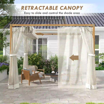 10 x 10 ft Retractable Pergola, Garden Gazebo with Netting, Natural Pergolas at Gallery Canada