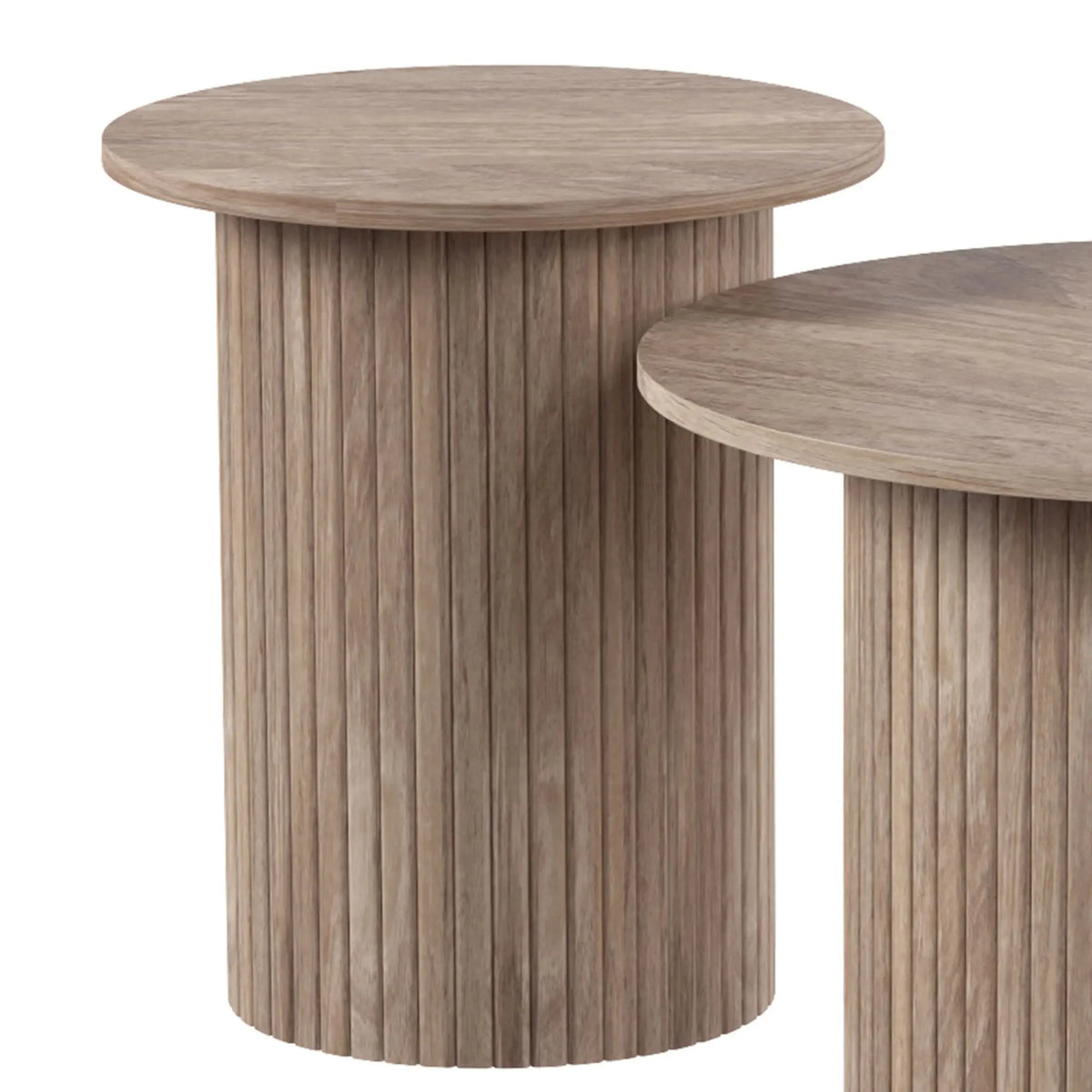 Round Nesting Coffee Table Set of 2, Fluted Mid Century Side Tables