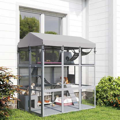 81"H Catio Outdoor Enclosure, Floor Included, Fits 2-4 Cats, Grey Outdoor Cat Enclosures at Gallery Canada