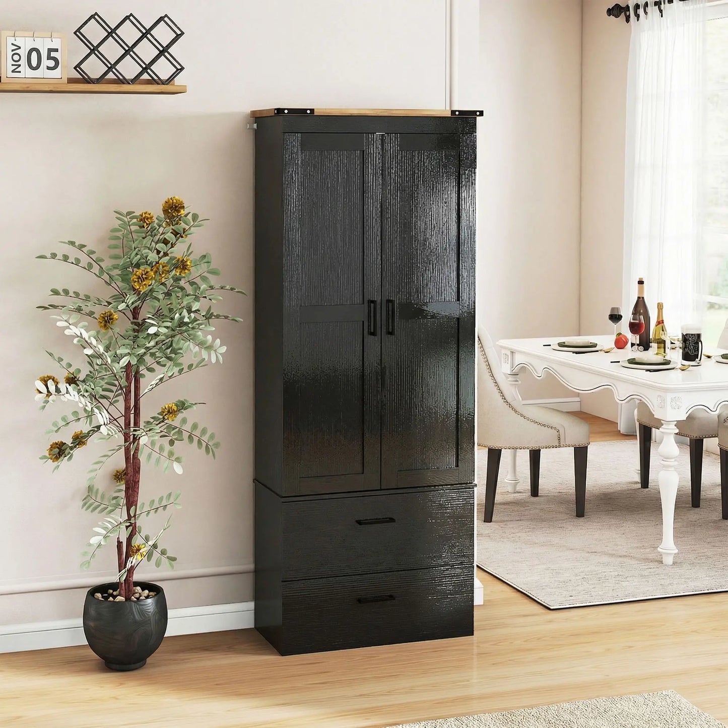 67" Tall Kitchen Pantry Cabinet With Doors, Drawers, Adjustable Shelves, Black Kitchen Pantry Cabinets at Gallery Canada