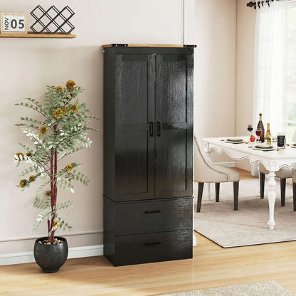 67" Tall Kitchen Pantry Cabinet With Doors, Drawers, Adjustable Shelves, Black Kitchen Pantry Cabinets at Gallery Canada