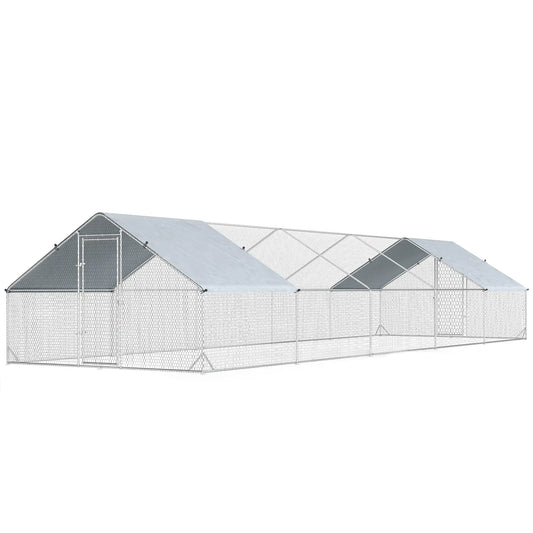 Metal Chicken Coop with Water- and UV-Protection Cover for Backyard Hen, Duck, Rabbit, 32.8' x 9.8' x 6.4' Chicken Coops Silver at Gallery Canada