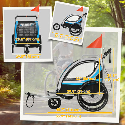 3-In-1 Bike Trailer, 2 Seats, 5-Point Harness, Storage, Blue Kids Bike Trailers at Gallery Canada