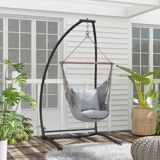 Hanging Hammock Chair Stand, C Shape Heavy Duty Metal Frame, Black Hammock Stands Black at Gallery Canada