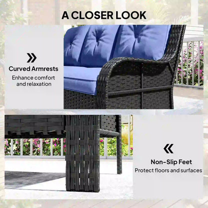 3 Seater Wicker Patio Sofa With Cushions, Deep Blue Patio Furniture Sets at Gallery Canada
