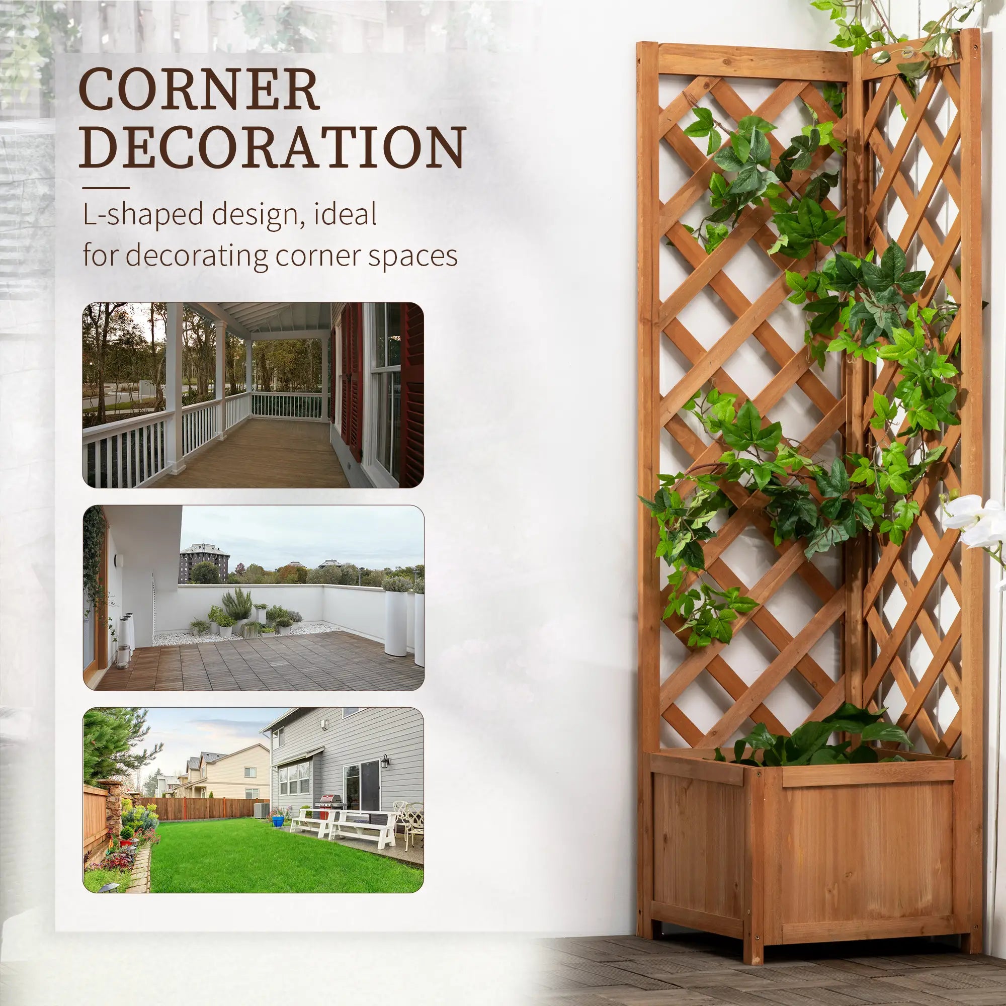 Wood Planter Raised Garden Bed With Trellis, 16