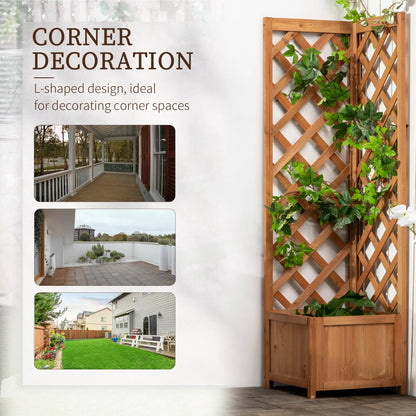 Wood Planter Raised Garden Bed With Trellis, 16" x 16" x 57", Brown Wooden Planter Boxes at Gallery Canada