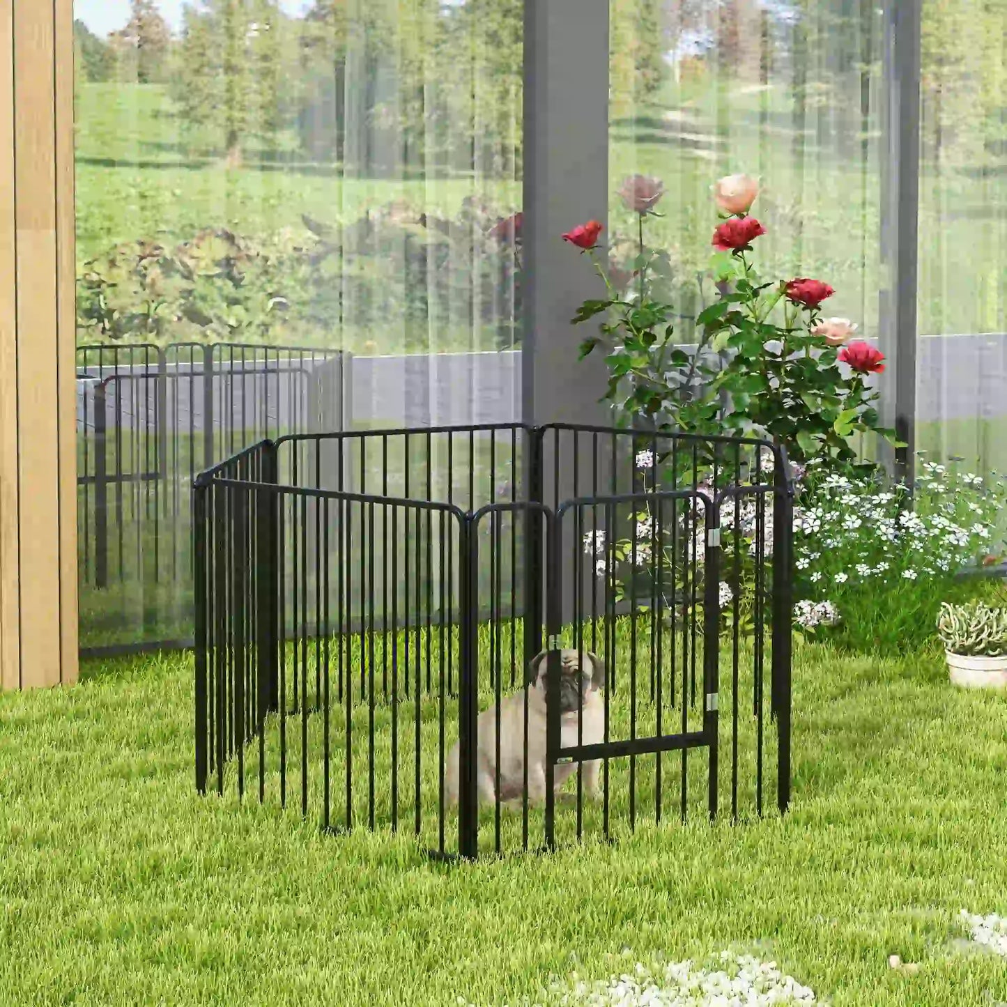 Outdoor Dog Fence, 6 Panels 31.5" Height, Steel Pet Exercise Pen, Small Medium Dogs Houses, Kennels & Pens at Gallery Canada