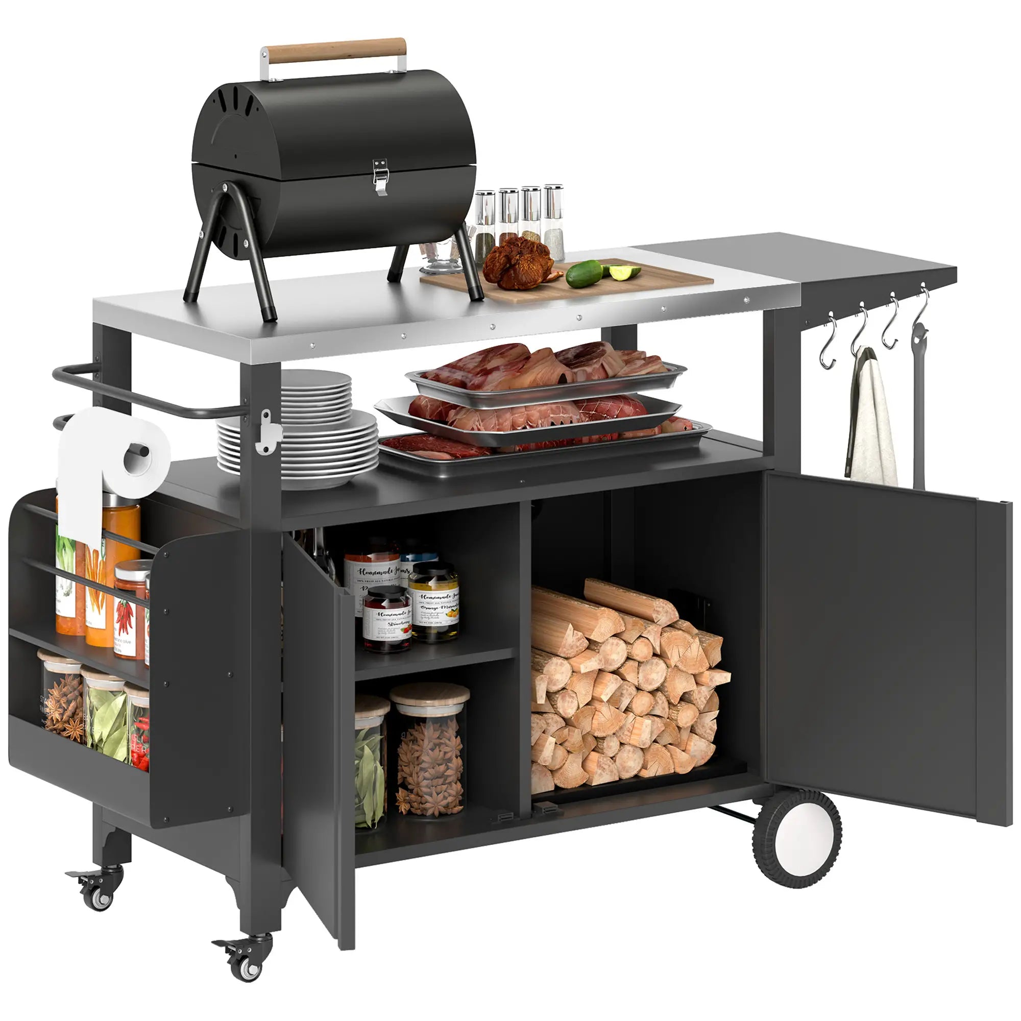 Outdoor Grill Cart With Foldable Side Table, Stainless Steel Tabletop, Pizza Oven Stand Outdoor Grill Carts at Gallery Canada