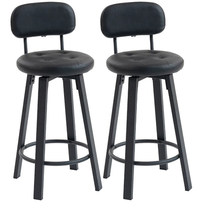 Upholstered Bar Stools Set Of 2, With Footrest And Backrest, Black Bar Stools at Gallery Canada