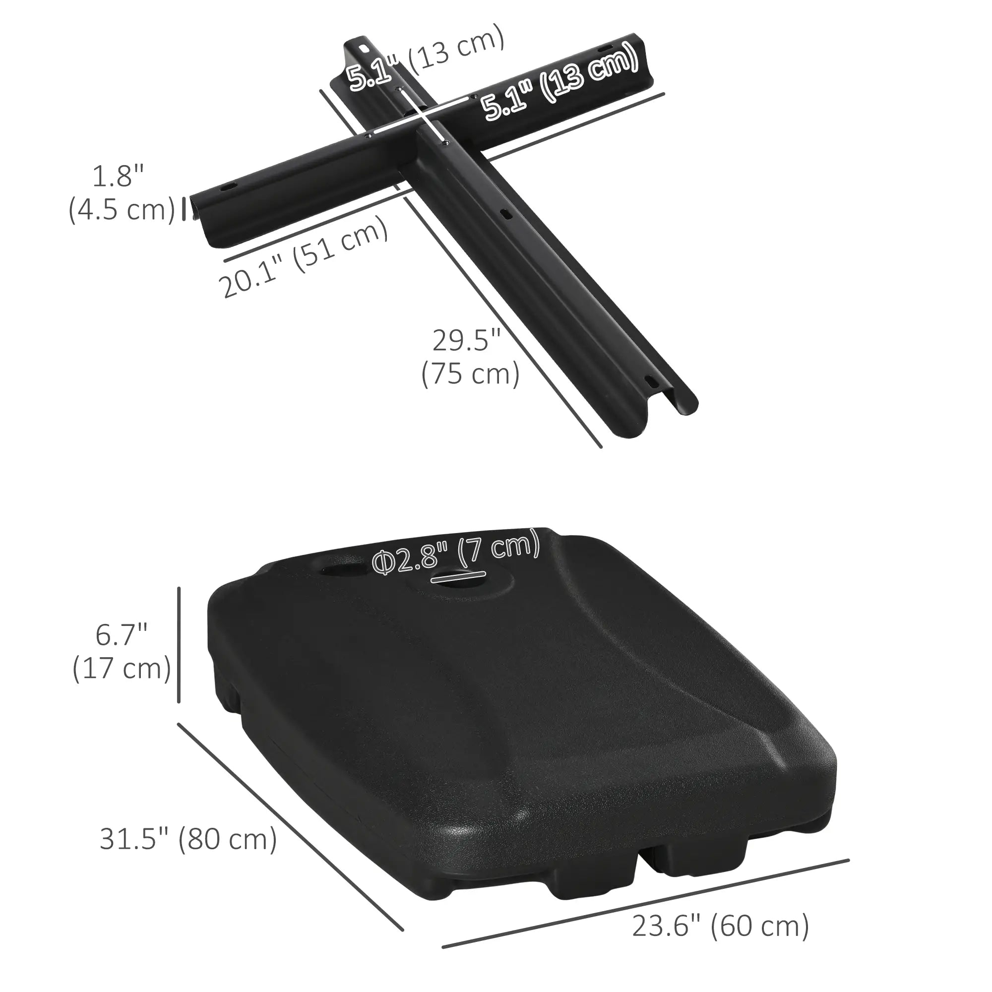 Offset Umbrella Base, Square, Water Sand Filled, 165 lbs, Black Umbrella Bases at Gallery Canada