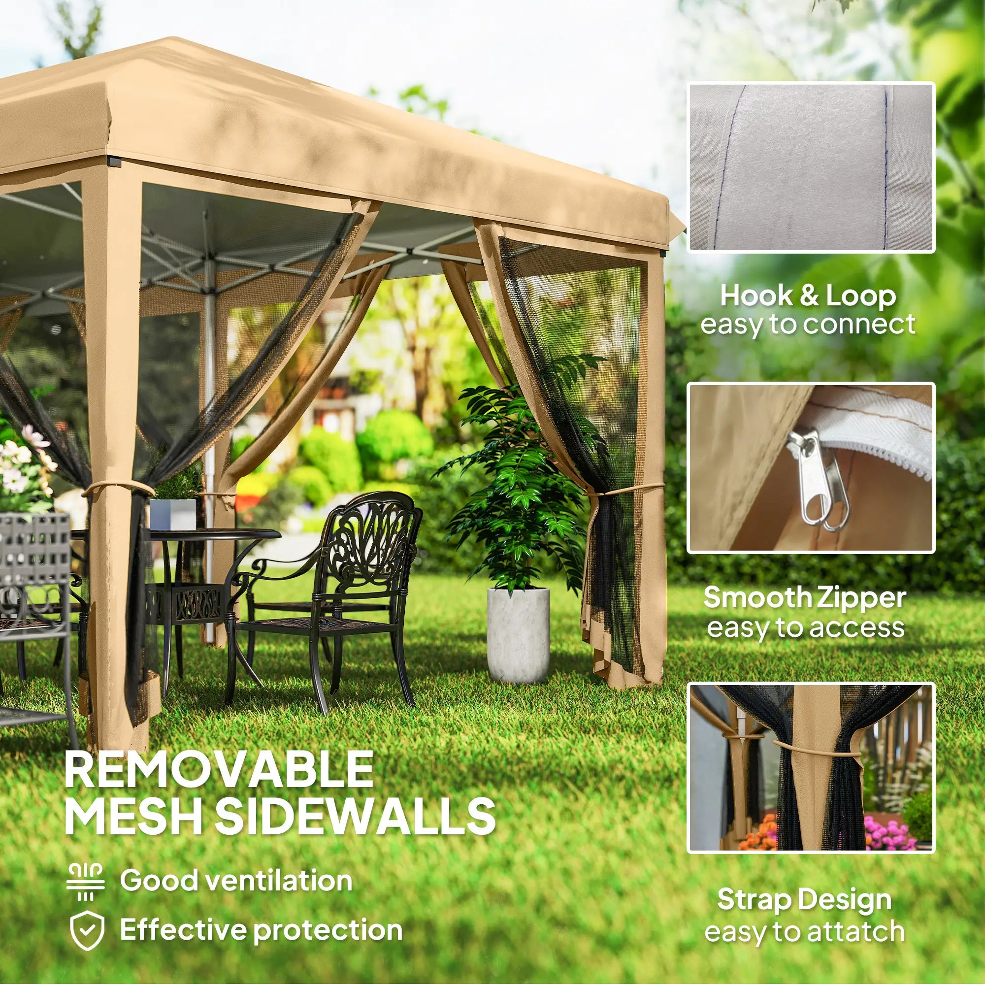 10' x 20' Pop Up Canopy Tent Gazebo, Removable Mesh Sidewalls, Carry Bag, Beige Pop Up Canopies at Gallery Canada