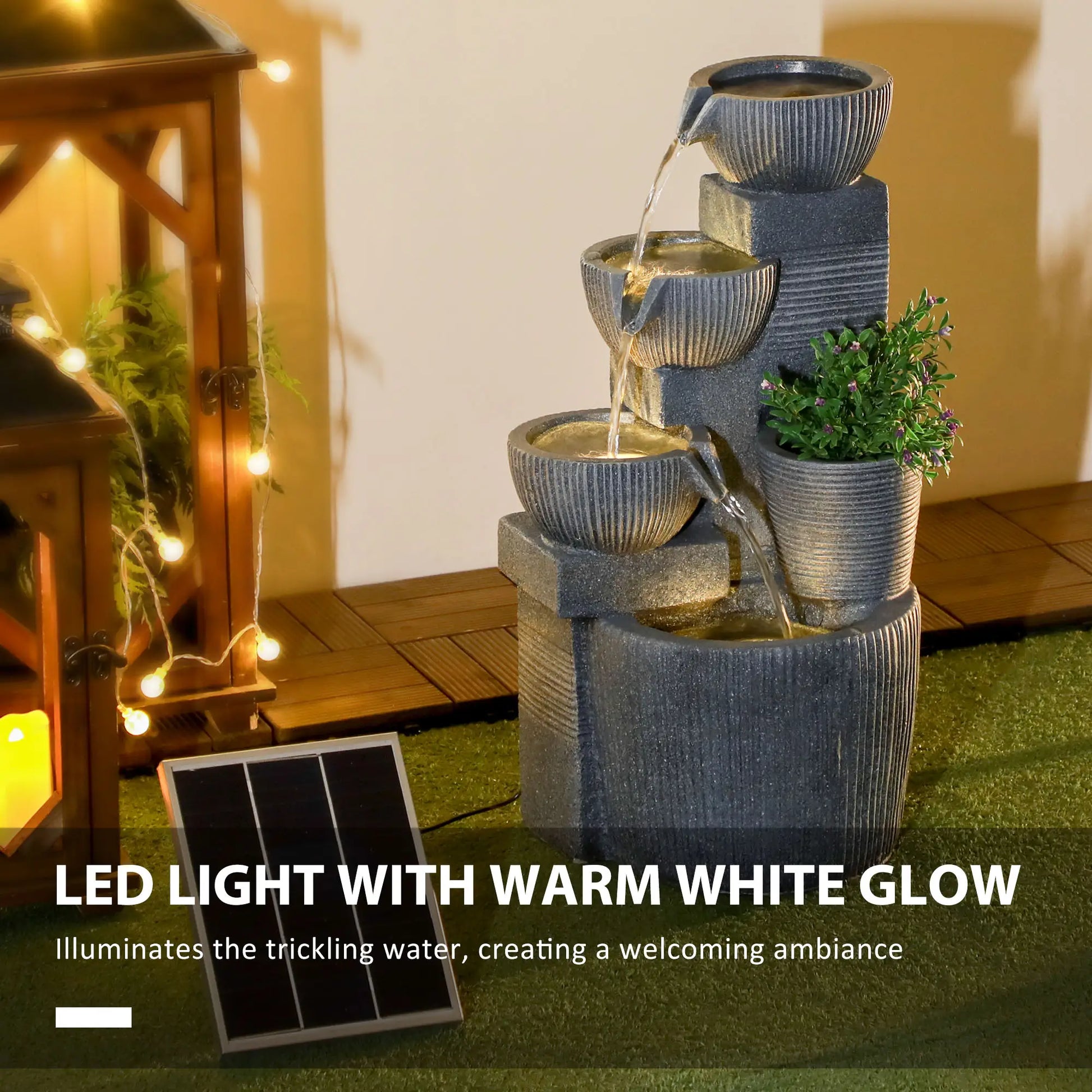 Solar Powered 4-Tier Resin Water Fountain, LED Lights Water Fountains at Gallery Canada