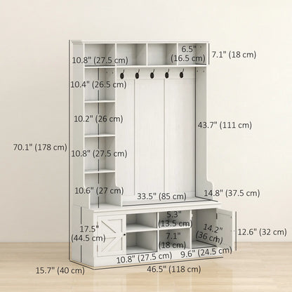 Hall Tree Bench With Shoe Storage, 12 Shelves, 2 Cabinets, 5 Hooks, White Clothing Storage at Gallery Canada