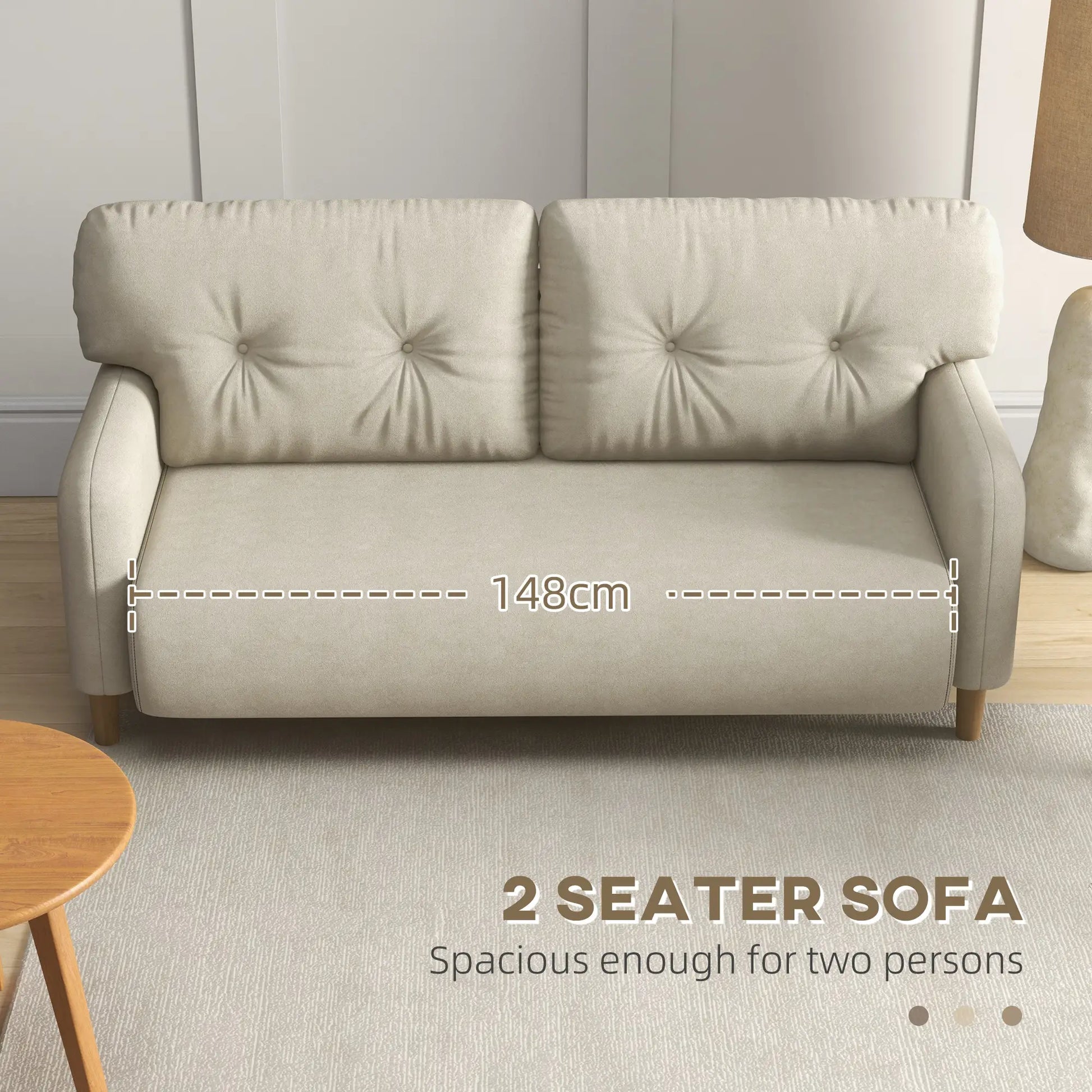 58" 2 Seat Sofa, Modern Love Seat, Upholstered Couch, Solid Wood Frame, Beige 2-Seater Sofas at Gallery Canada