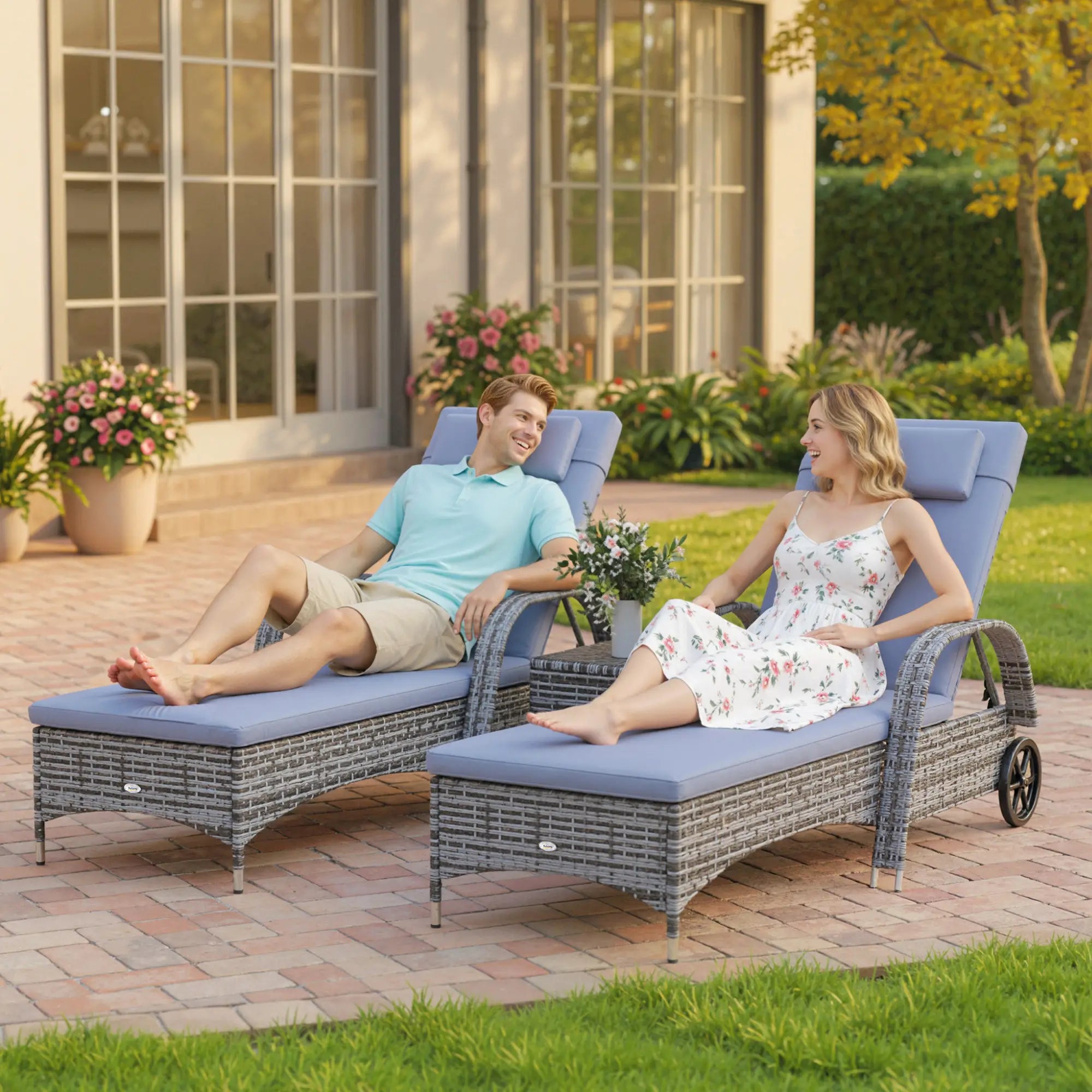 3-Piece Patio Rattan Chaise Lounge Set, Outdoor PE Wicker, Adjustable, Grey Chaise Loungers at Gallery Canada