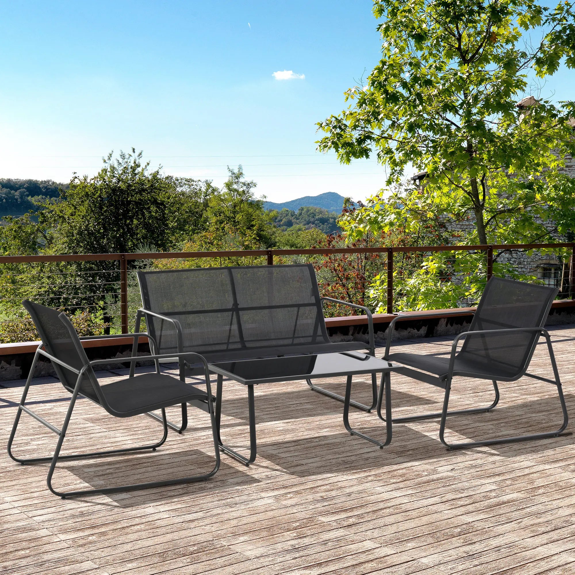 4 Piece Patio Furniture Set, Loveseat, Armchairs, Coffee Table, Black Patio Furniture Sets at Gallery Canada
