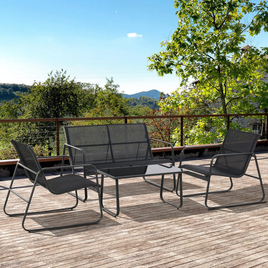 4 Piece Patio Furniture Set, Loveseat, Armchairs, Coffee Table, Black Patio Furniture Sets Black at Gallery Canada