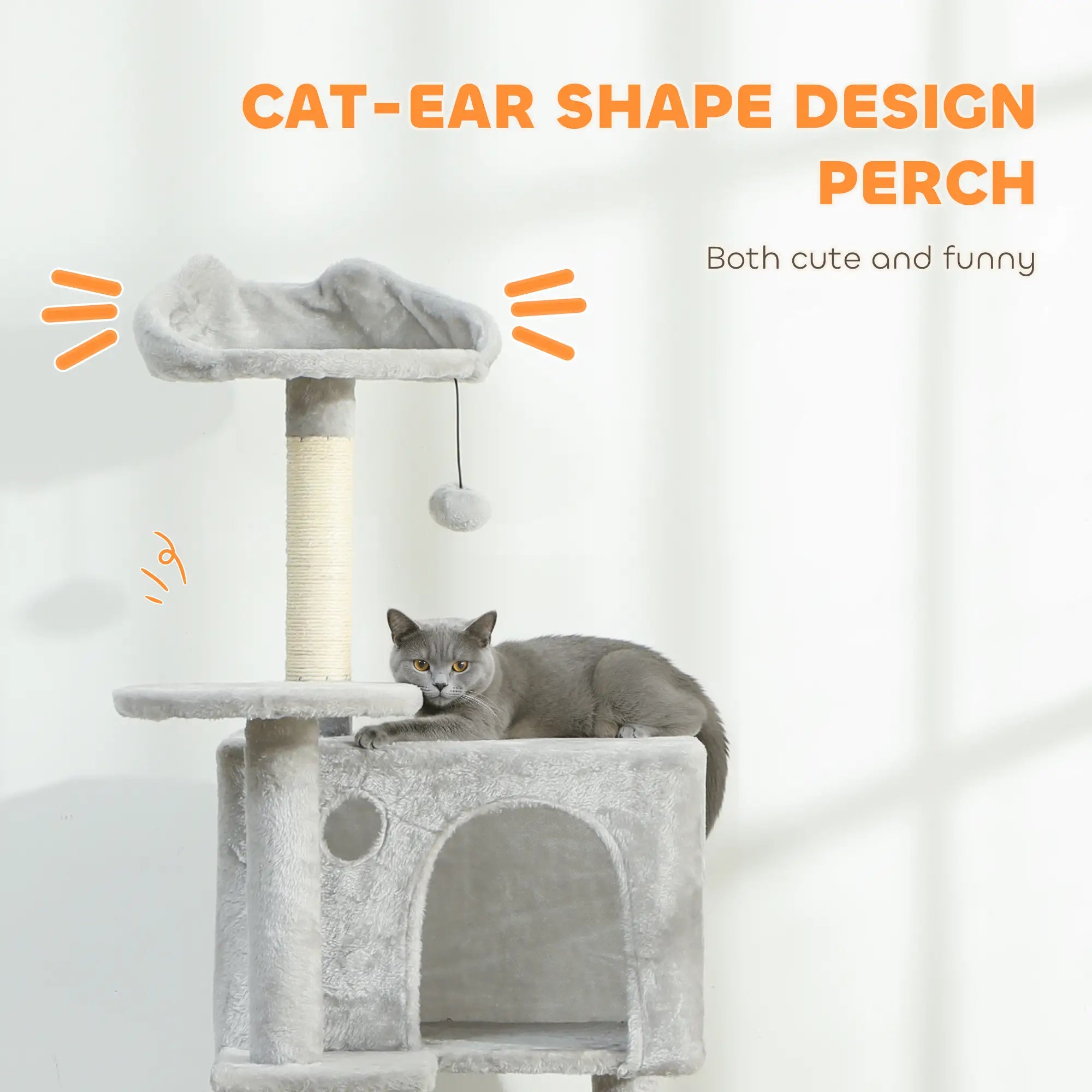 63 Inch Cat Tree, Sisal Scratching Posts, Condos, Plush Perches, Hammock, Ladder, Dangling Balls, Light Grey Cat Towers at Gallery Canada