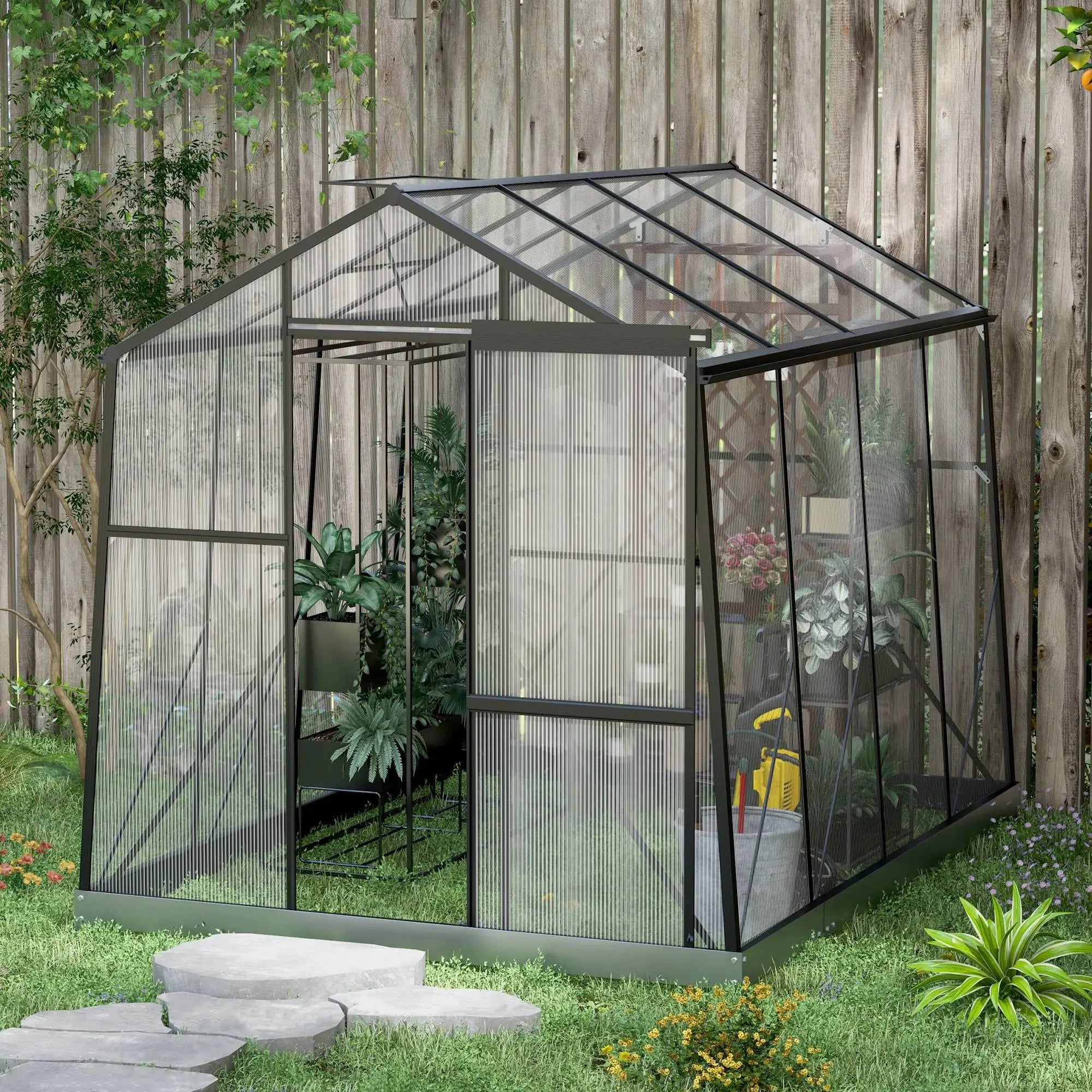 6' x 8' Polycarbonate Greenhouse, Aluminum, Sliding Door, 5-Level Roof Vent Walk In Greenhouses at Gallery Canada