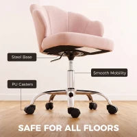 Chaise de bureau en velours pétale, roulettes pivotantes, large assise, rose