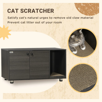Hidden Cat Litter Box Furniture, Double Doors, Scratching Pad, Black Cat Litter Box Enclosures at Gallery Canada