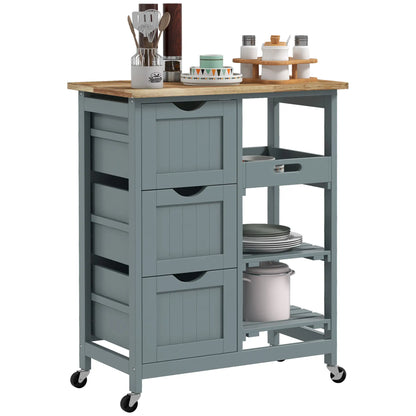 Kitchen Cart on Wheels, Wood Top, 3 Drawers, Shelves Kitchen Islands & Kitchen Carts at Gallery Canada
