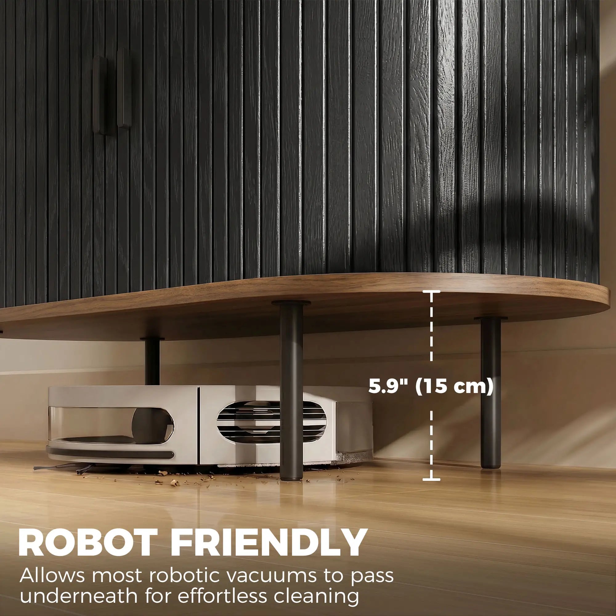 Wood Grain Sideboard With Curved Tambour Doors, Brown Storage Cabinets at Gallery Canada