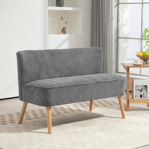 Modern 2 Seater Sofa, Upholstered Couch, Rubber Wood Legs, Grey