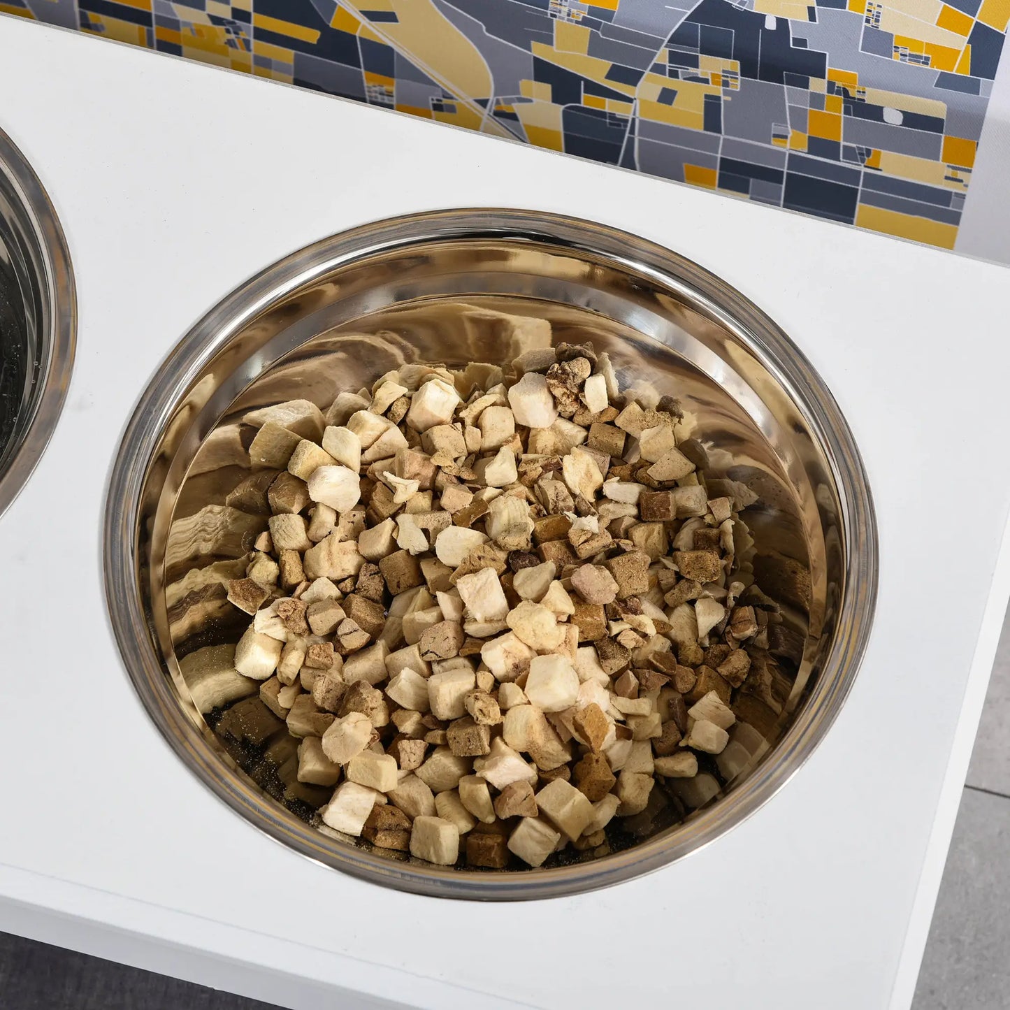 Double Pet Dog Bowl Stand, Elevated Wooden Feeder, Stainless Steel Bowls, White Dog Bowls at Gallery Canada