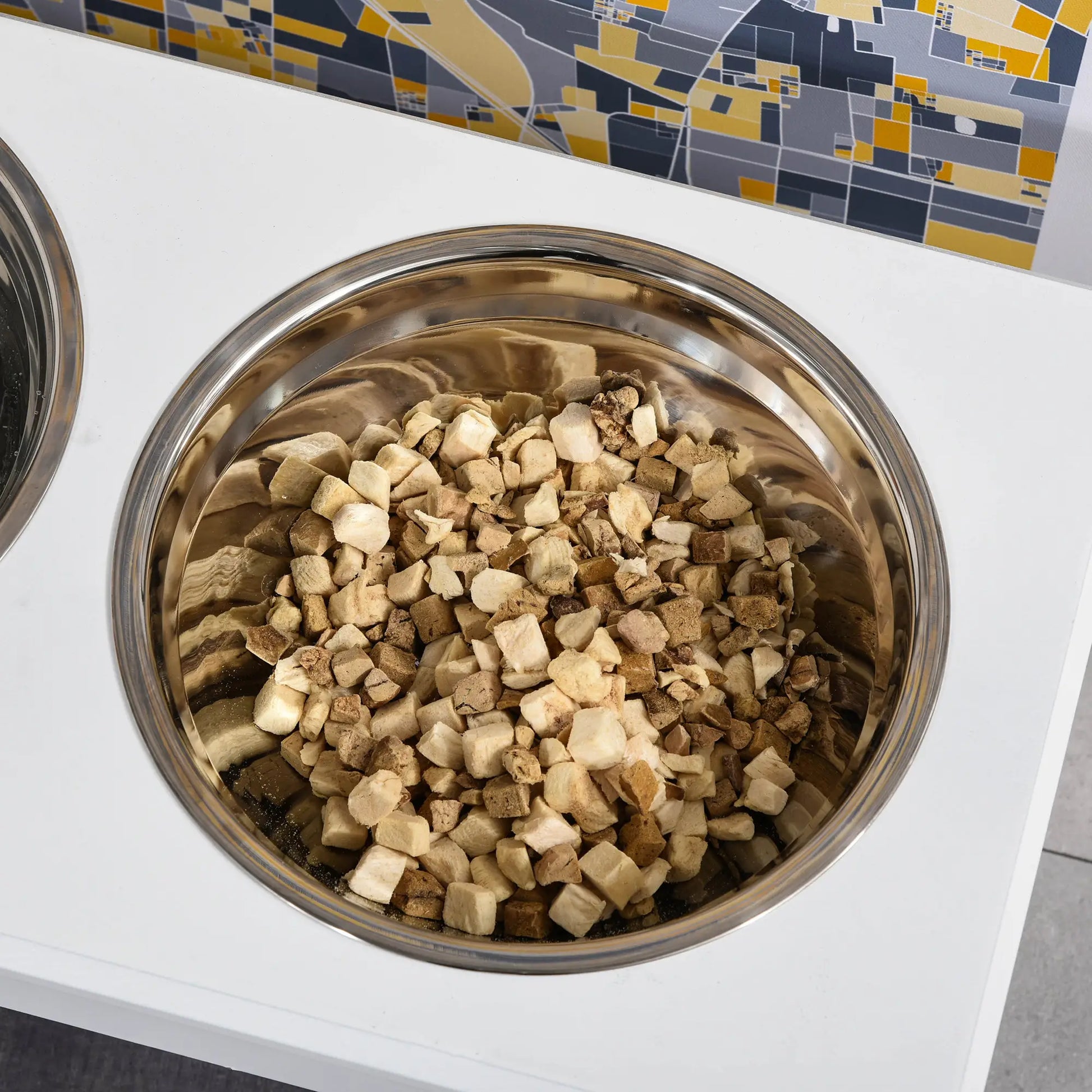 Double Pet Dog Bowl Stand, Elevated Wooden Feeder, Stainless Steel Bowls, White Dog Bowls at Gallery Canada