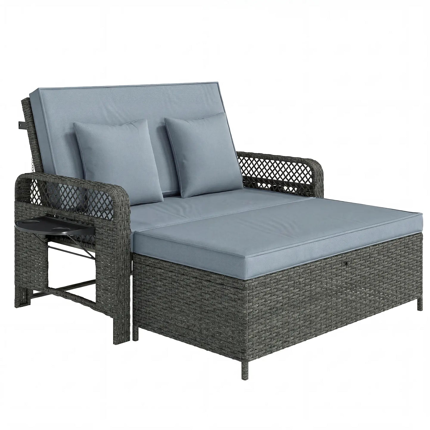 Patio Lounge Chair Set, 2 Pieces With Cushions, Adjustable Backrest, Side Trays Wicker Chaise Loungers at Gallery Canada