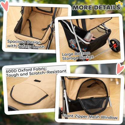 Foldable Pet Stroller, 4 Wheels, Storage Basket, Cup Holder, Coffee Dog Bike Trailers & Strollers at Gallery Canada
