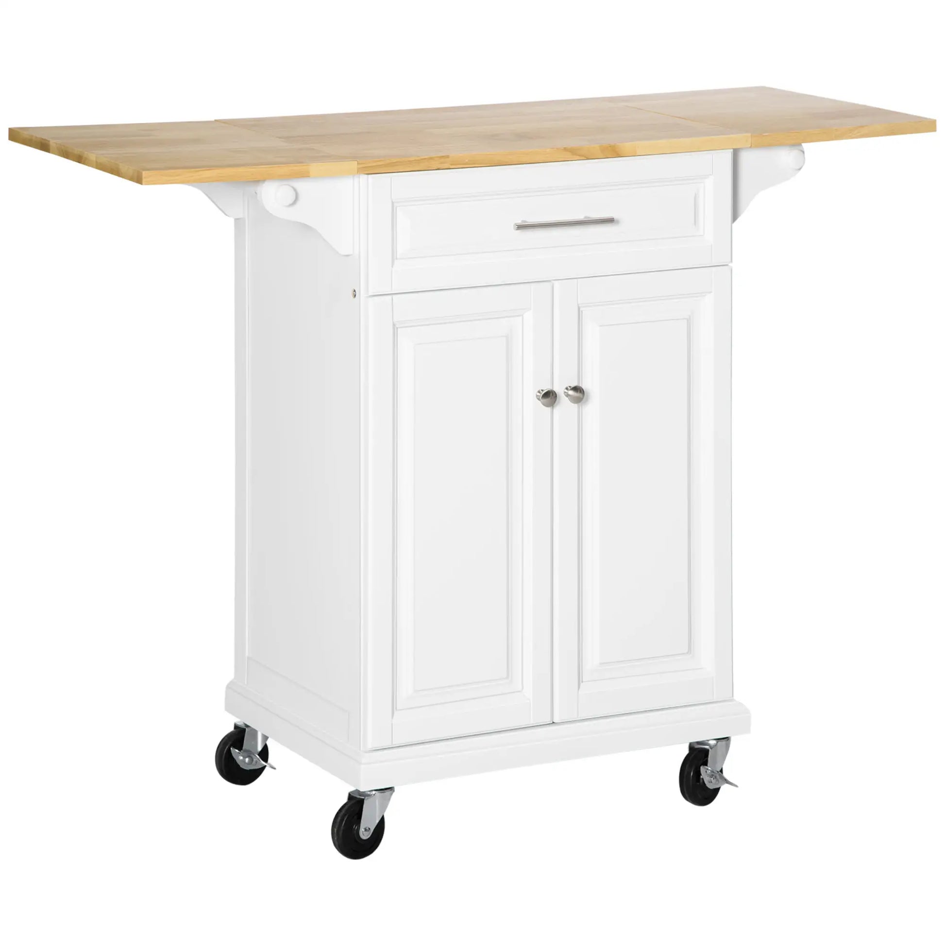 Kitchen Island Cart, Wheels, Extended Counter, Drawer, Towel Racks Kitchen Islands & Kitchen Carts White and Natural at Gallery Canada