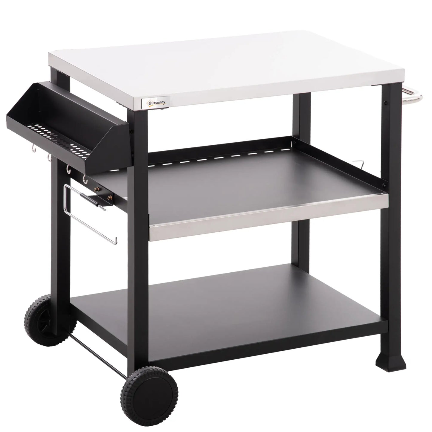 3-Shelf Outdoor Grill Cart, Stainless Steel Pizza Oven Stand On Wheels, Black Outdoor Grill Carts Black, Silver at Gallery Canada