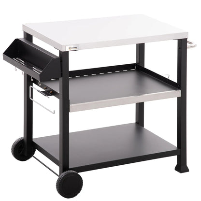 3-Shelf Outdoor Grill Cart, Stainless Steel Pizza Oven Stand On Wheels, Black Outdoor Grill Carts Black, Silver at Gallery Canada