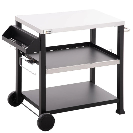 3-Shelf Outdoor Grill Cart, Stainless Steel Pizza Oven Stand On Wheels, Black Outdoor Grill Carts Black, Silver at Gallery Canada